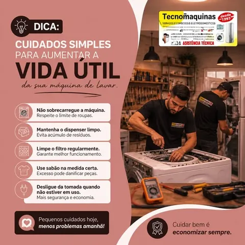 Post da Tecno Máquinas com dicas para aumentar a vida útil da máquina de lavar